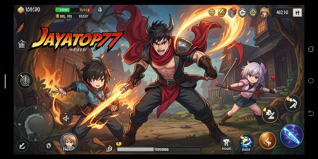 Screenshot utama menampilkan karakter dalam pertempuran anime yang dinamis.