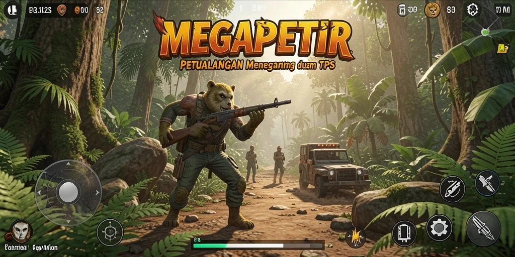 Screenshot gameplay MEGAPETIR menunjukkan aksi mendebarkan di pertempuran TPS.