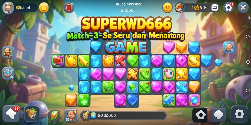 Tangkapan layar SUPERWD666 menampilkan gameplay Match-3 yang seru.