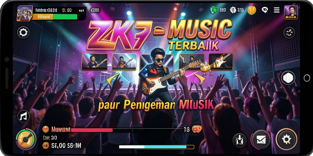 Tampilan gameplay ZK7 yang menyenangkan dengan berbagai lagu.